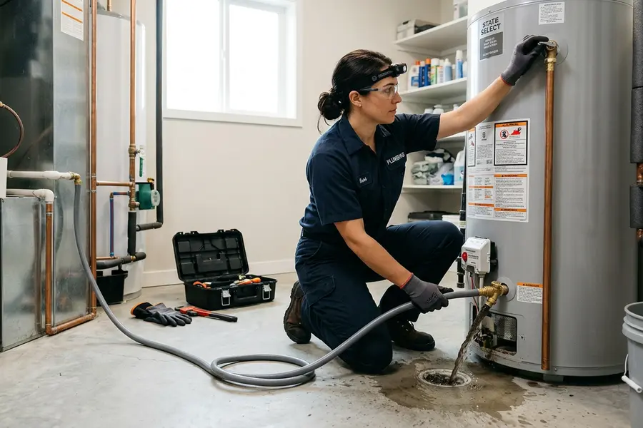 Water Heater Jockey specialist repairing a water heater in Alplaus